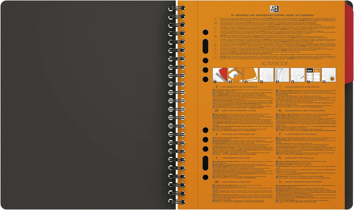 Oxford Activebook Interantional A5, kariert, 160 Seiten, versetzbares Register, Dokumententasche, 5