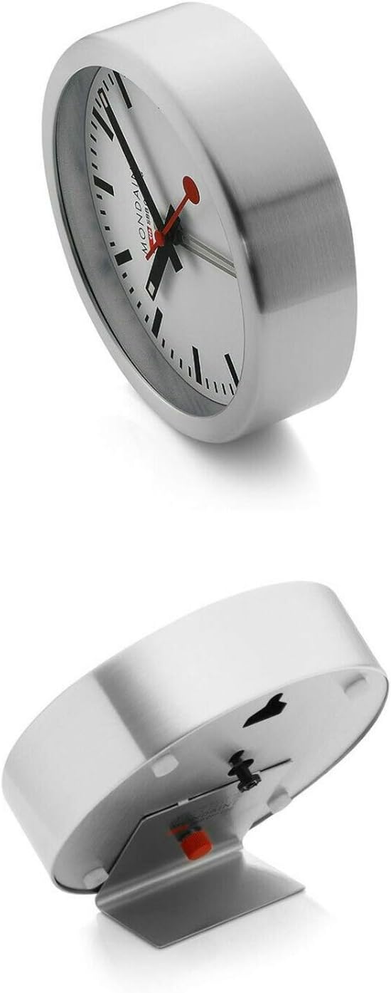 Mondaine - Wecker A997.MCAL.16SBB Tischuhr 125mm - Bahnhofsuhr aus Aluminium mit rotem Sekundenzeige