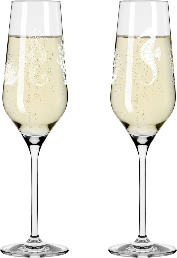 RITZENHOFF 3851001 Champagnerglas 250 ml – 2er Set Serie Oceanside Nr. 1 – 2 Stück, Seepferdchen-Mot