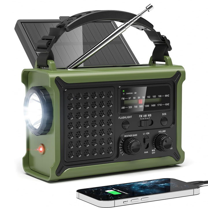 Notfallradio, NOAA-zugelassen, 12000 mAh/44400 mWh, mit AM/FM, tragbares Solarpanel, Handkurbel, AC-
