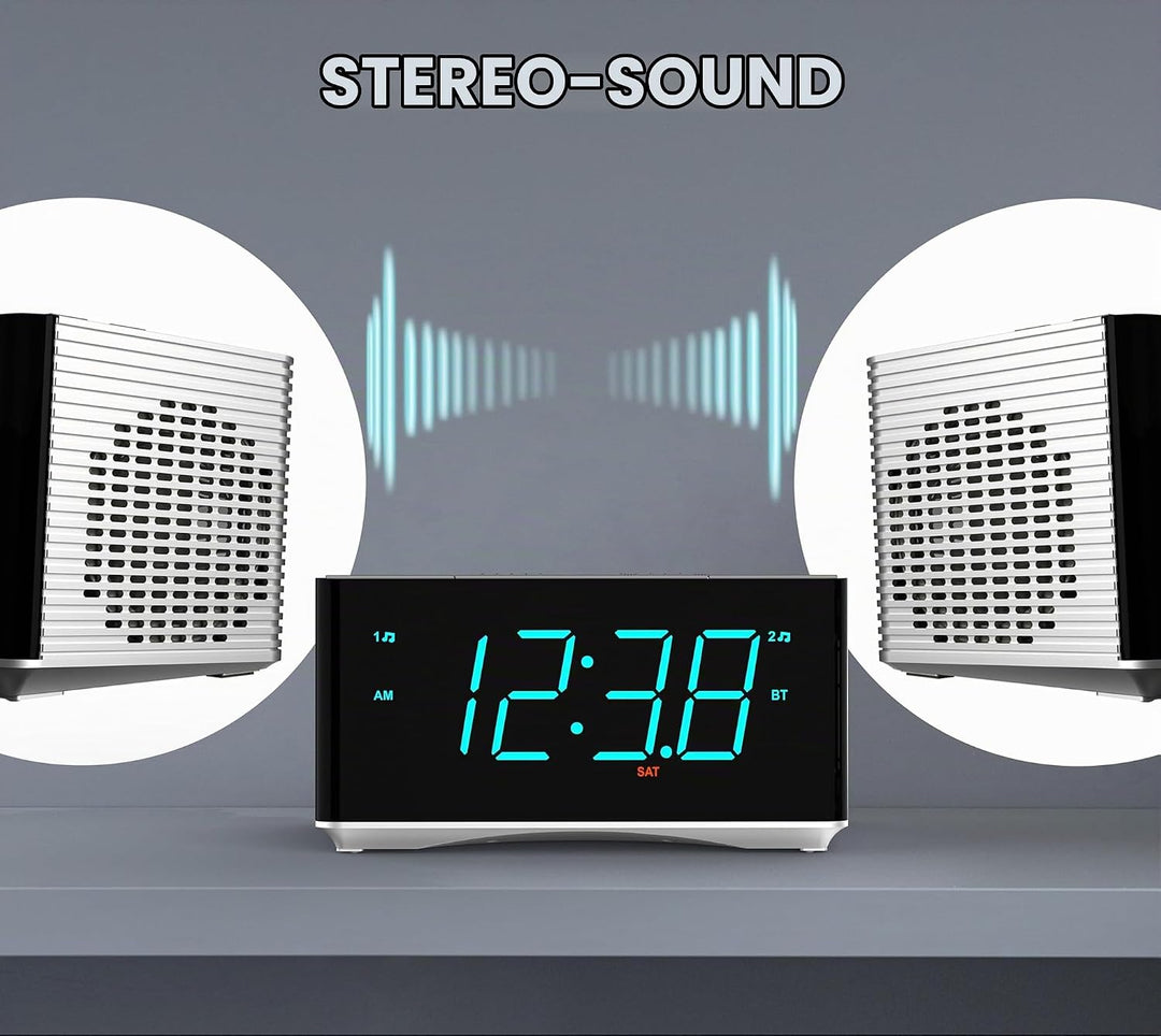 iTOMA Radiowecker，Bluetooth Stereo Lautsprecher, FM Radio, Dual Wecker, Snooze, Helligkeitsdimmer, U