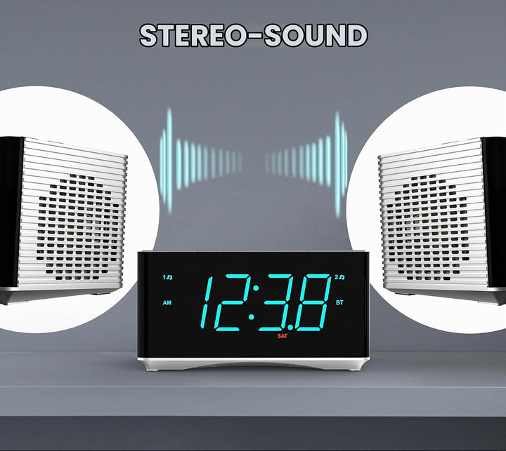 iTOMA Radiowecker，Bluetooth Stereo Lautsprecher, FM Radio, Dual Wecker, Snooze, Helligkeitsdimmer, U