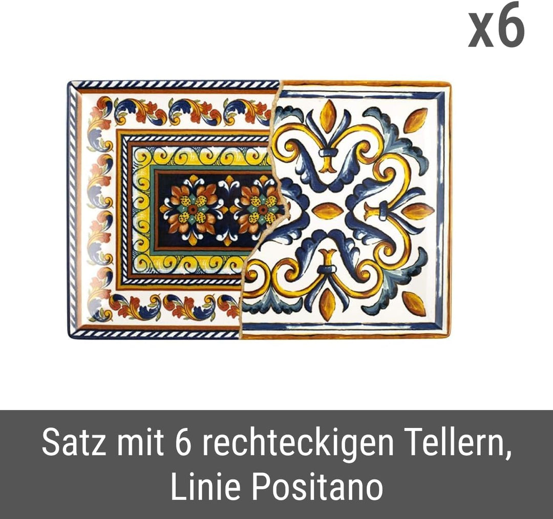 H&h Positano Set aus 6 rechteckigen Tellern 30x20, Steinzeug