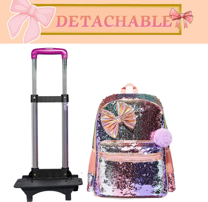 HTgroce Bogen Rucksack Trolley Mädchen Schultaschen Trolley, Grundschule Trolley Rucksack mit Lunch