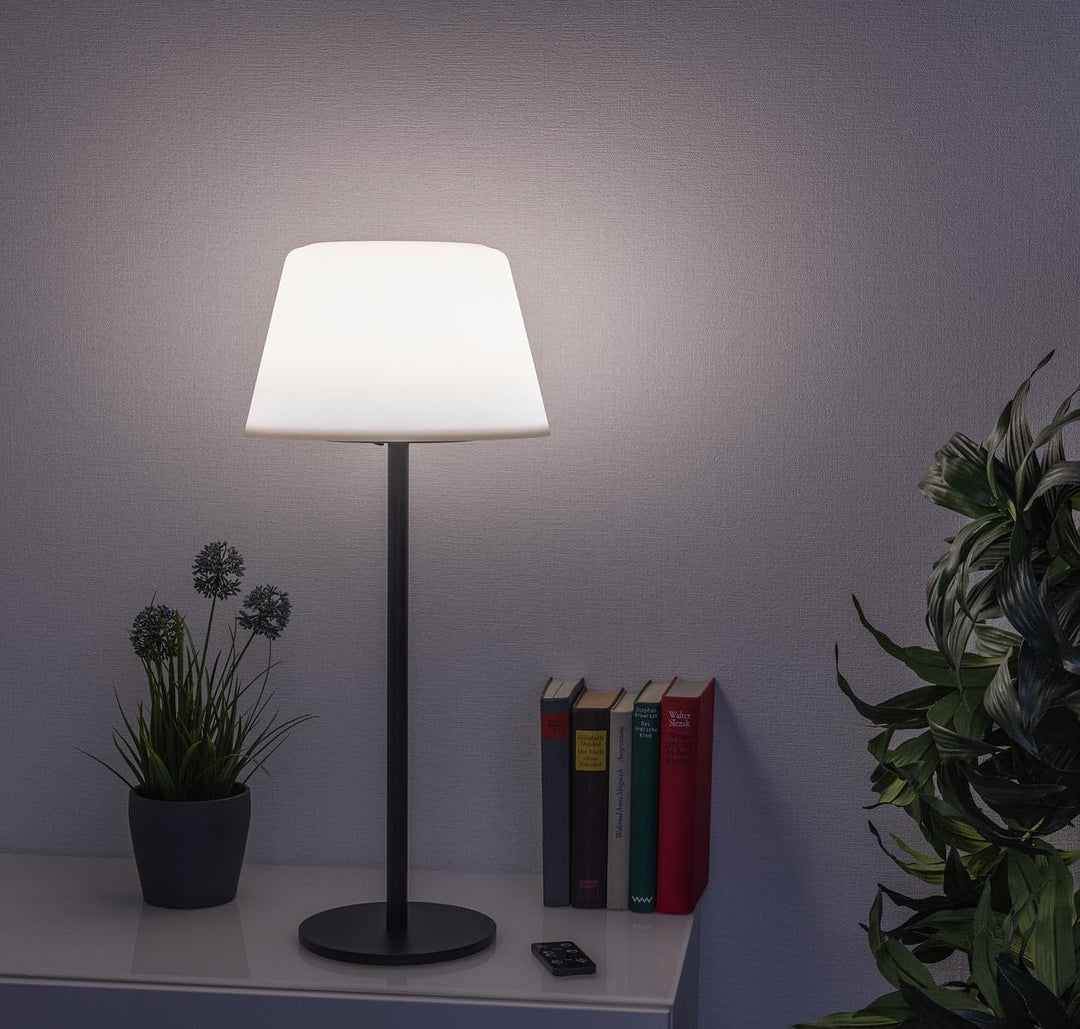 Lunartec LED Akku Tischleuchte: 2er-Set Solar-LED-Tisch- & Stehleuchte, Fernbedienung, CCT, 400 lm (