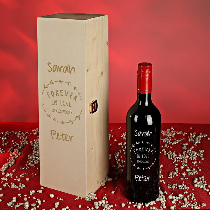 polar-effekt 2-TLG Wein Geschenkidee Hochzeit - personalisierte 1x 0,7 Liter Weinflasche und 1x Echt