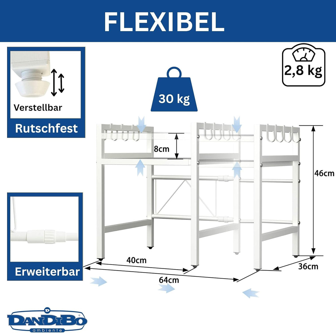 DanDiBo Verstellbares Mikrowellenregal Weiss 2 Stufig 40-64 cm Mikrowellen Regal 96683 Stehend Mikro