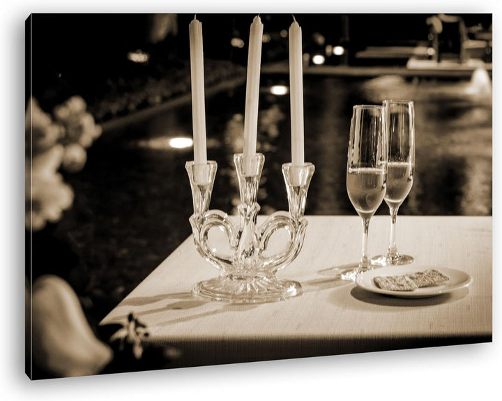 deyoli romantisches Abendessen mit Wein und Kerzen Format: 80x60 Effekt: Sepia als Leinwandbild, Mot