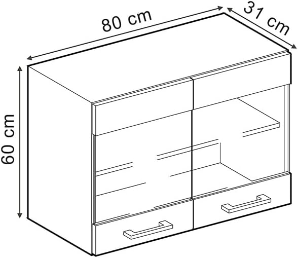 Vicco Küchenglasschrank R-Line, Glashängeschrank, Blau-Grau/Weiss, 80 cm, Blau-grau Hängeglassc