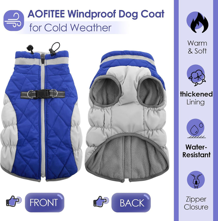 AOFITEE Hundejacke Kleine Hunde, Wasserdicht Hunde Wintermantel Warm Hundemantel mit Geschirr, Rollk