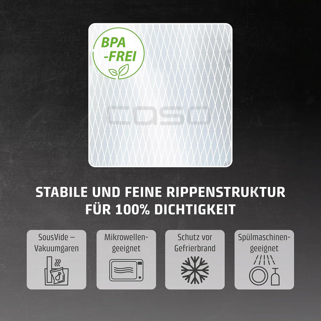 CASO Profi- Standbeutel Set/Vakuumbeutel mit Standboden, ideal für das Vakuumieren von Flüssigkeiten