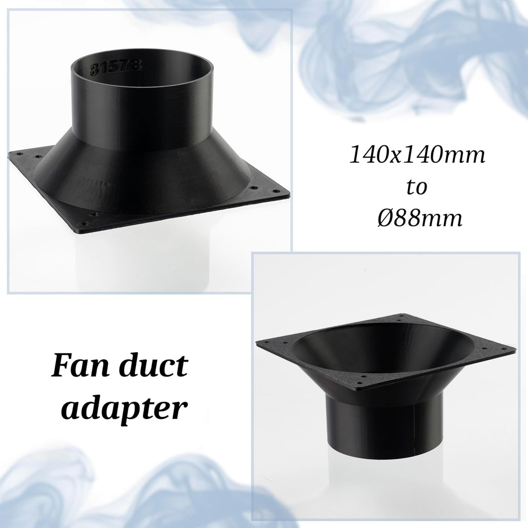 AERZETIX Quadratisch-Rund-Adapter für Luftstrom für Lüftungskanal 140x140 mm Ø88 mm aus ABS-Kunststo