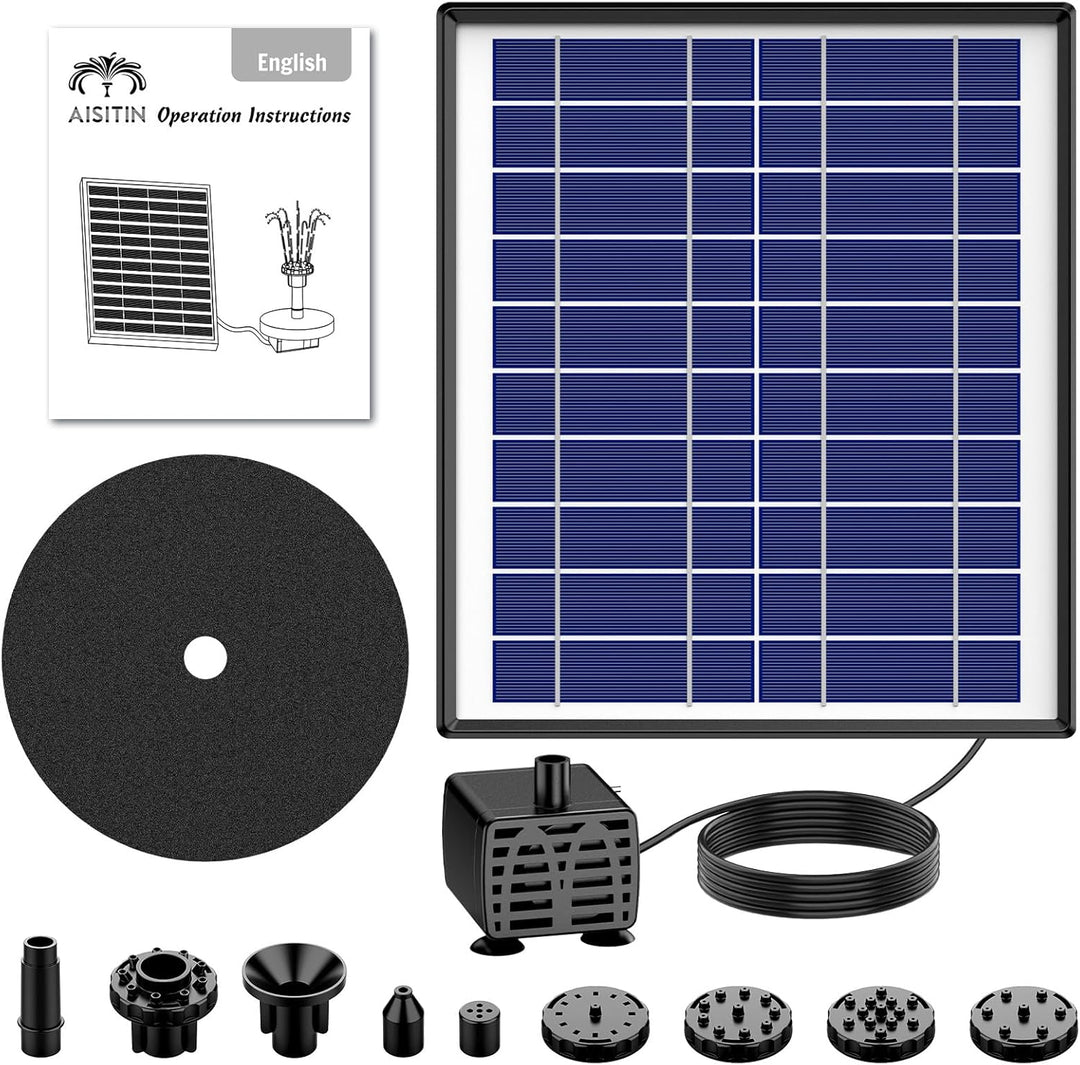 AISITIN Solar Springbrunnenpumpe 6,5 W Panel Backup Solar Wasserpumpe Schwimmender Brunnen 6 Düsen f