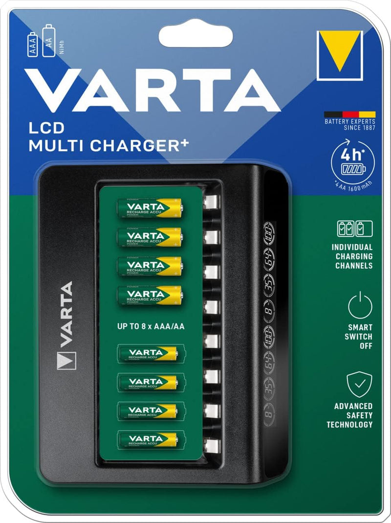 VARTA Akku Ladegerät, Batterieladegerät für wiederaufladbare AA/AAA, bis zu 8 Akku, LCD Multi Charge