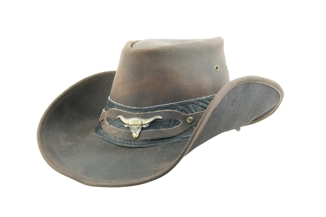 Ontario Outdoor Western Lederhut Australien Cowboy Lederhüte Reiterhut Unisex, S Braun/Schwarz