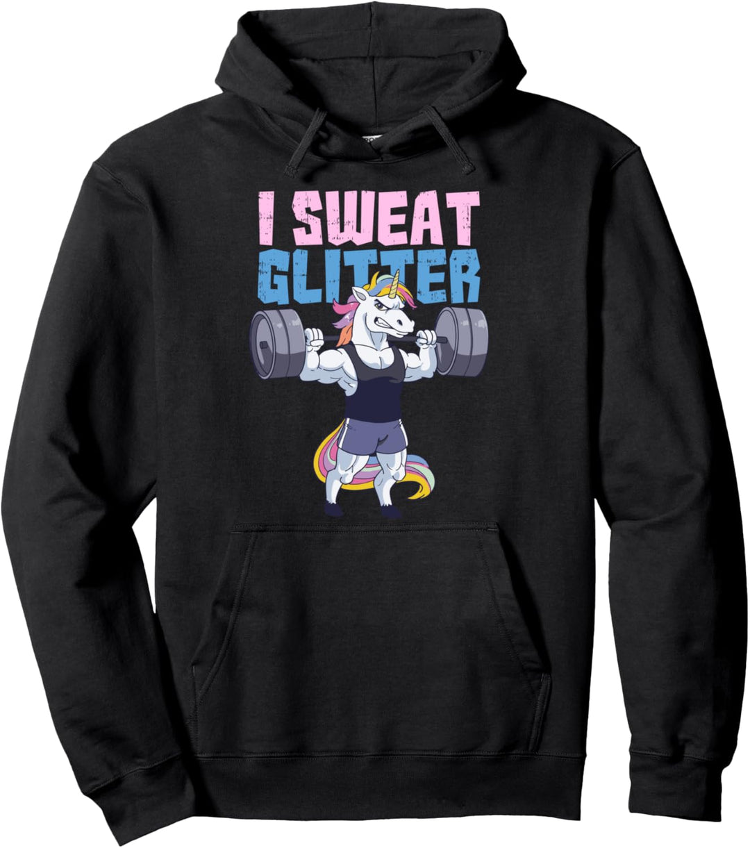Ich schwitze Glitzer Gym Einhorn Workout Motivation Pullover Hoodie