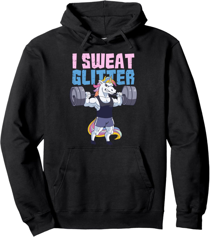 Ich schwitze Glitzer Gym Einhorn Workout Motivation Pullover Hoodie