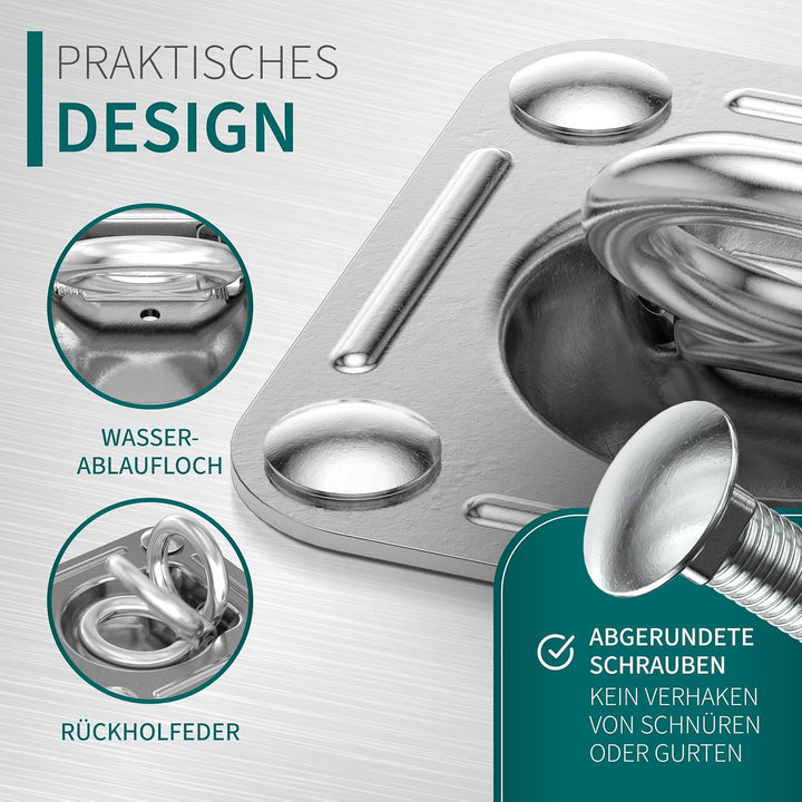 TRAILERKRAFT® Anhänger Zurrösen mit Gegenplatten inkl. Schrauben [6er Set] Robuste Zurrmulden | Zugk