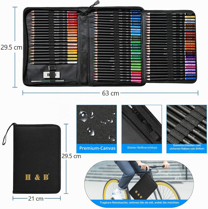 H & B Künstler-Buntstifte-Set, 76-teilig, Zeichenstifte, Skizzierstifte, Mischkunst, Buntstifte für