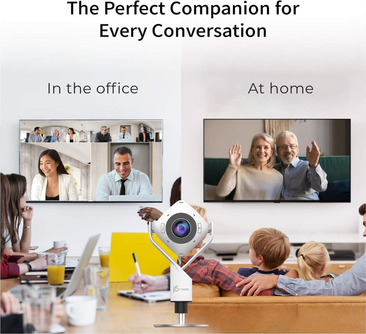 j5create 360-Grad Webcam - 1080P HD-Videokonferenzkamera mit eingebautem High-Fidelity Mikrofon, USB
