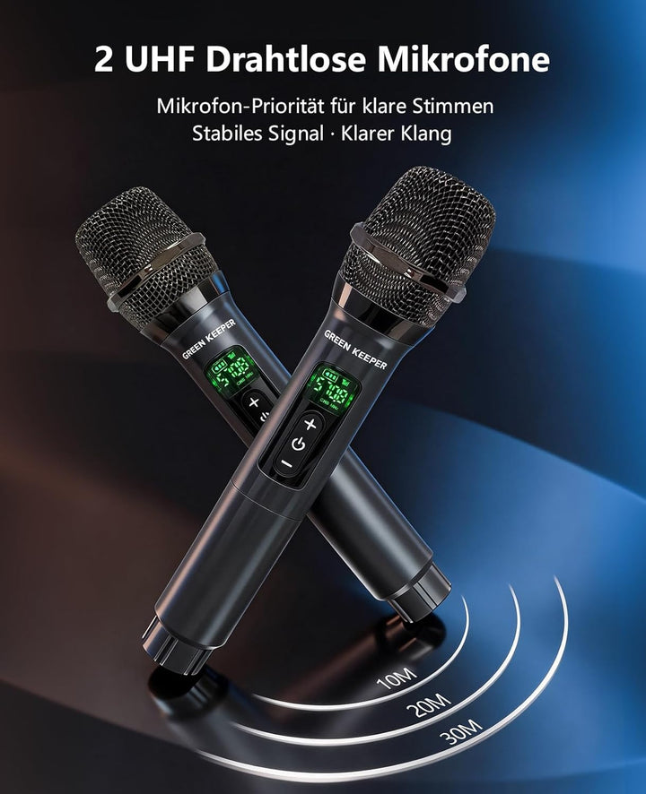 GKD61 Karaoke-Maschine für Erwachsene, 2 Kabellose UHF-Mikrofone, 400W Spitzenleistung, Tragbarer Bl