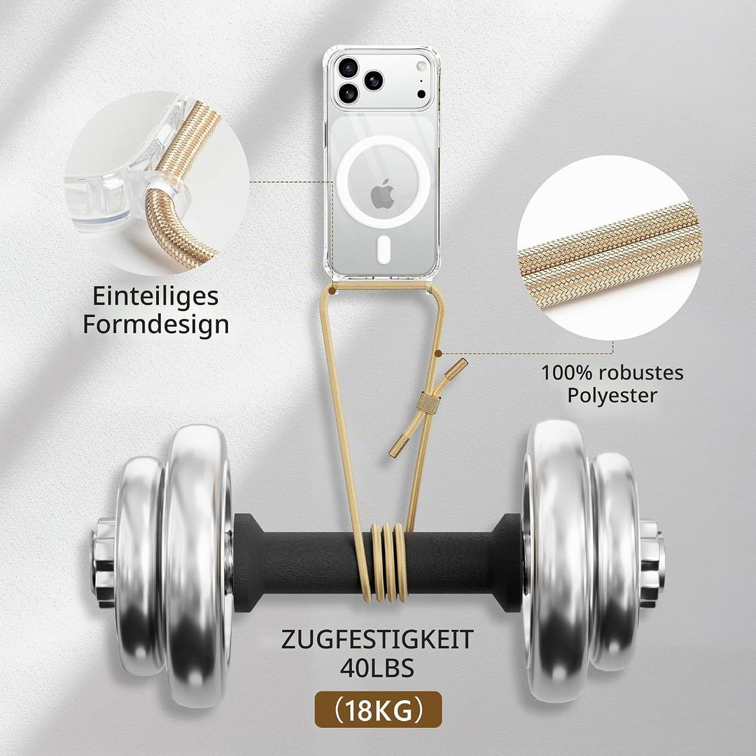 DiDaDi Handyhülle für iPhone 17 Pro Hülle mit Band &amp; Magnet - Transparente Handykette, Abnehmbar mit