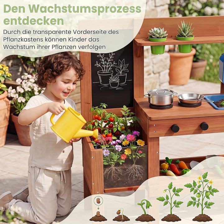 COSTWAY Matschküche Kinder Outdoor, Spielküche mit Wassertank &amp; Wasserhahn | Kinderküche mit Spüle,