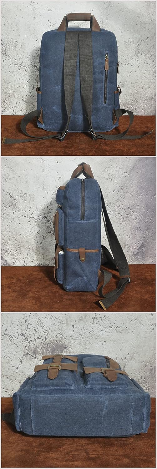 Le'aokuu Wasserdichter Unisex-Rucksack aus Segeltuch und echtem Leder, Tagesrucksack, mehrere Tasche