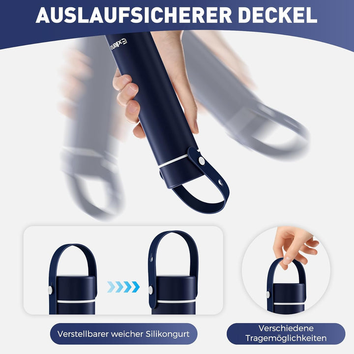 Exllena Trinkflasche Klein 300ml mit Verstellbarer Silikon-Griff – Mini Thermosflasche mit Edelstahl