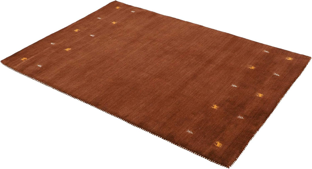 carpetfine Wollteppich Gabbeh Uni Braun 60x90 cm | Moderner Teppich für Wohn- und Schlafzimmer 60x90