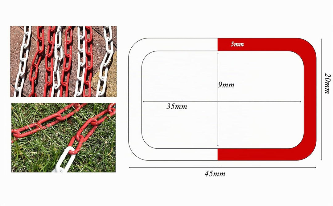 Absperrkette Metall Warnkette Zweifarbige Rot-Weisse Kette 10M, Gliederkette Sicherheitskette Bauste