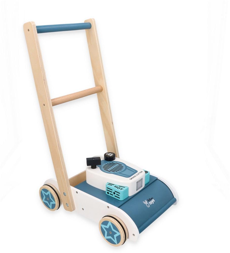 Holz Schieberasenmäher für Kinder ab 3 Jahren - Laufspielzeug mit Sound - 36x26x55 cm - Lauflernhilf