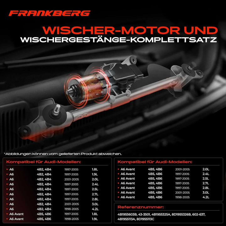 Frankberg Wischergestänge mit Wischermotor Vorne für A6 A6 Avant 4B 4B2 4B5 C5 1997-2005 8D1955326B