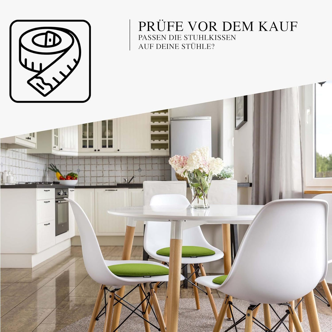 4er Set Stuhlkissen rund 33 cm - rutschfest &amp; Gemütlich - Sitzkissen Filz rund | für Stuhl, Bank, Ho