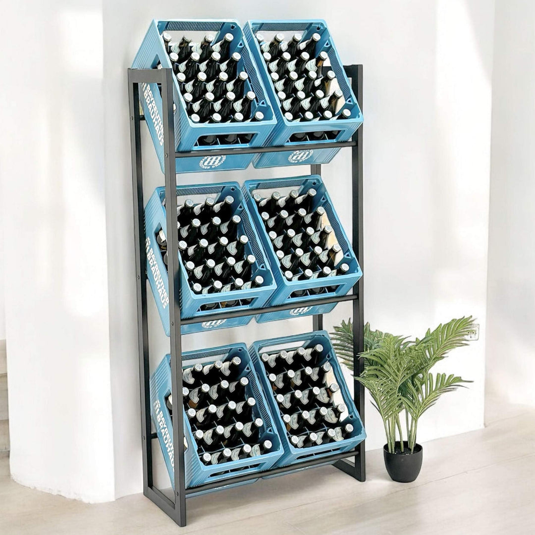 DanDiBo Getränkekistenregal 6 Kisten Schwarz Metall Stehend 96563 Getränkekistenhalter 71 cm Bierkis