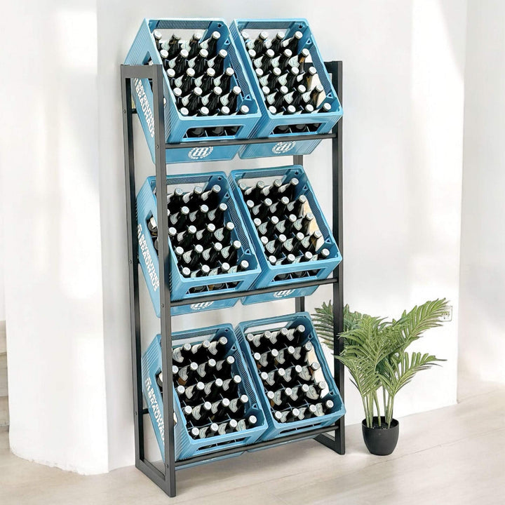 DanDiBo Getränkekistenregal 6 Kisten Schwarz Metall Stehend 96563 Getränkekistenhalter 71 cm Bierkis