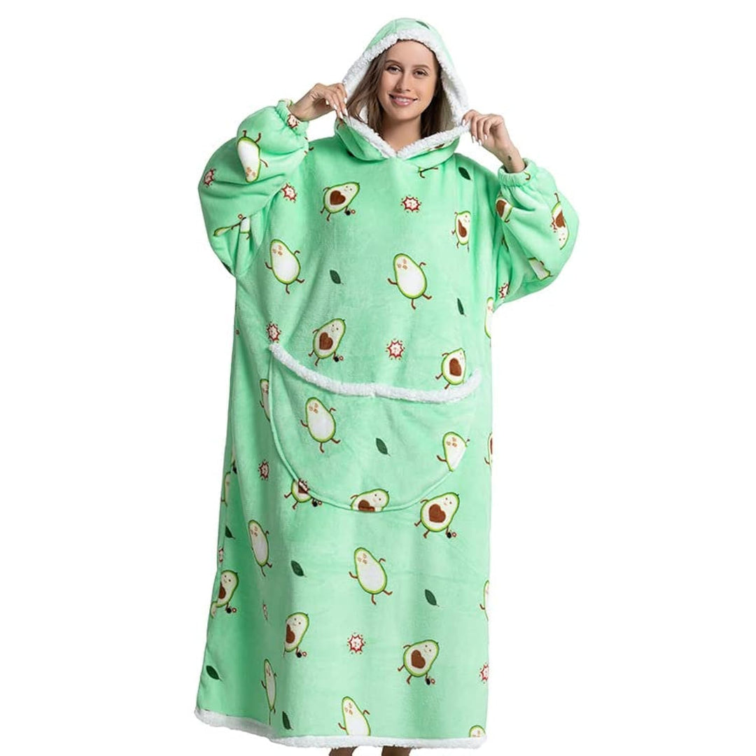 Queenshin Grüne Avocado Hoodie Decke Langes Dicke mit Ärmeln Kuscheldecke Deckenpullover für Damen H