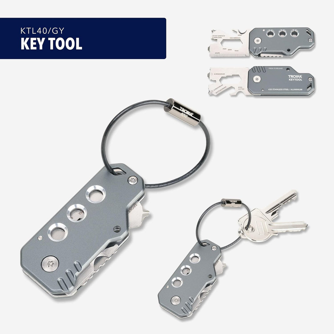 TROIKA Mini-Werkzeug mit 11 Funktionen – KEYTOOL – Messer – Schlüsselanhänger (Drahtschlaufe) – Fade