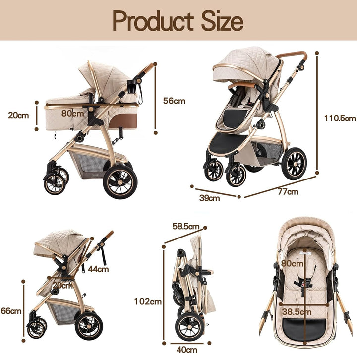 Gcarebb 3 in 1 Kinderwagen Reisesystem, Kinderwagen mit höhenverstellbarem Griff, Reisewagen mit Mos