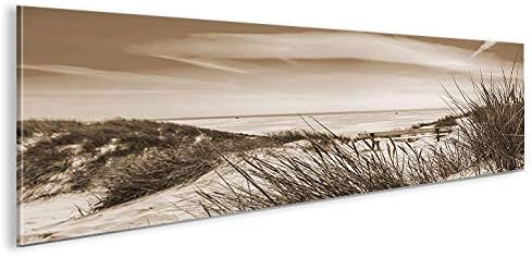 islandburner Bild Bilder auf Leinwand Nordseestrand Sepia Dünen Panorama XXL Poster Leinwandbild Wan