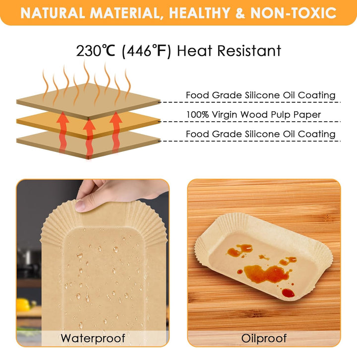 Backpapier für Heissluftfritteuse, BROTOU 125pcs 29.1 x 14,8 CM Rechteckig Antihaft Airfryer Backpap