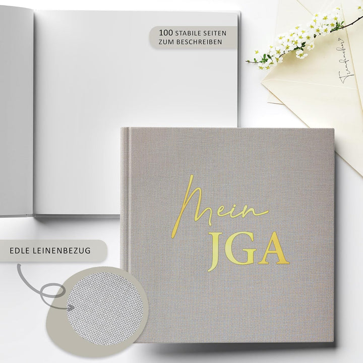 Mein JGA Gästebuch Leinen mit Goldprägung inkl. Gästekarten zum Ausfüllen - Erinnerungsbuch für Jung