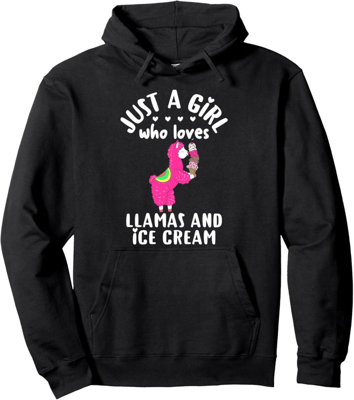 Girls Ice Cream Llama Gift Cute Just A Girl Who Loves Llamas Pullover Hoodie