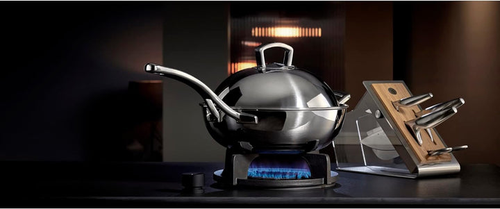 WMF Multiply Wokpfanne 28 cm, Wok Induktion unbeschichtet, Metalldeckel mit Wrasenabzug, Mehrschicht