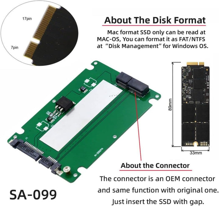 chenyang 7+17Pin SSD auf 2.5" SATA 22Pin Adapter für A1425 A1398 MC975 MC976 MD212 MD213 ME662 ME664