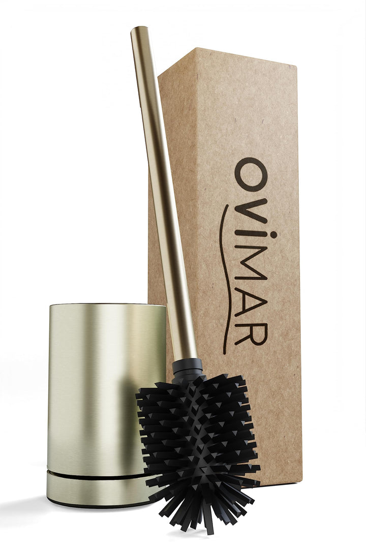 ovimar Toilettenbürste ROMO Gold | Silikon Klobürste | Belüftungsfunktion | frei stehend | Edelstahl