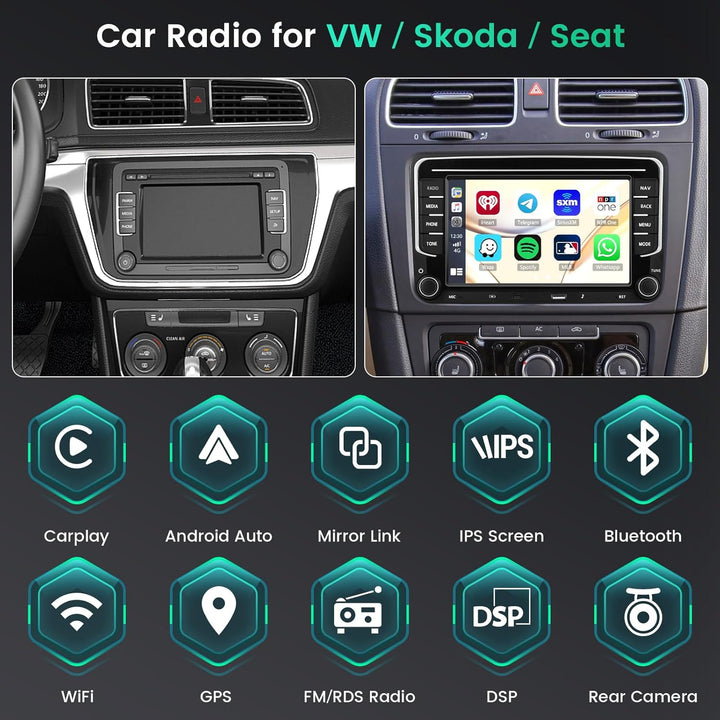 8 Core 6G+128G DSP Hikity Android Autoradio für VW Golf 5 6 Passat Tiguan Polo Caddy Seat, 7" Touchs