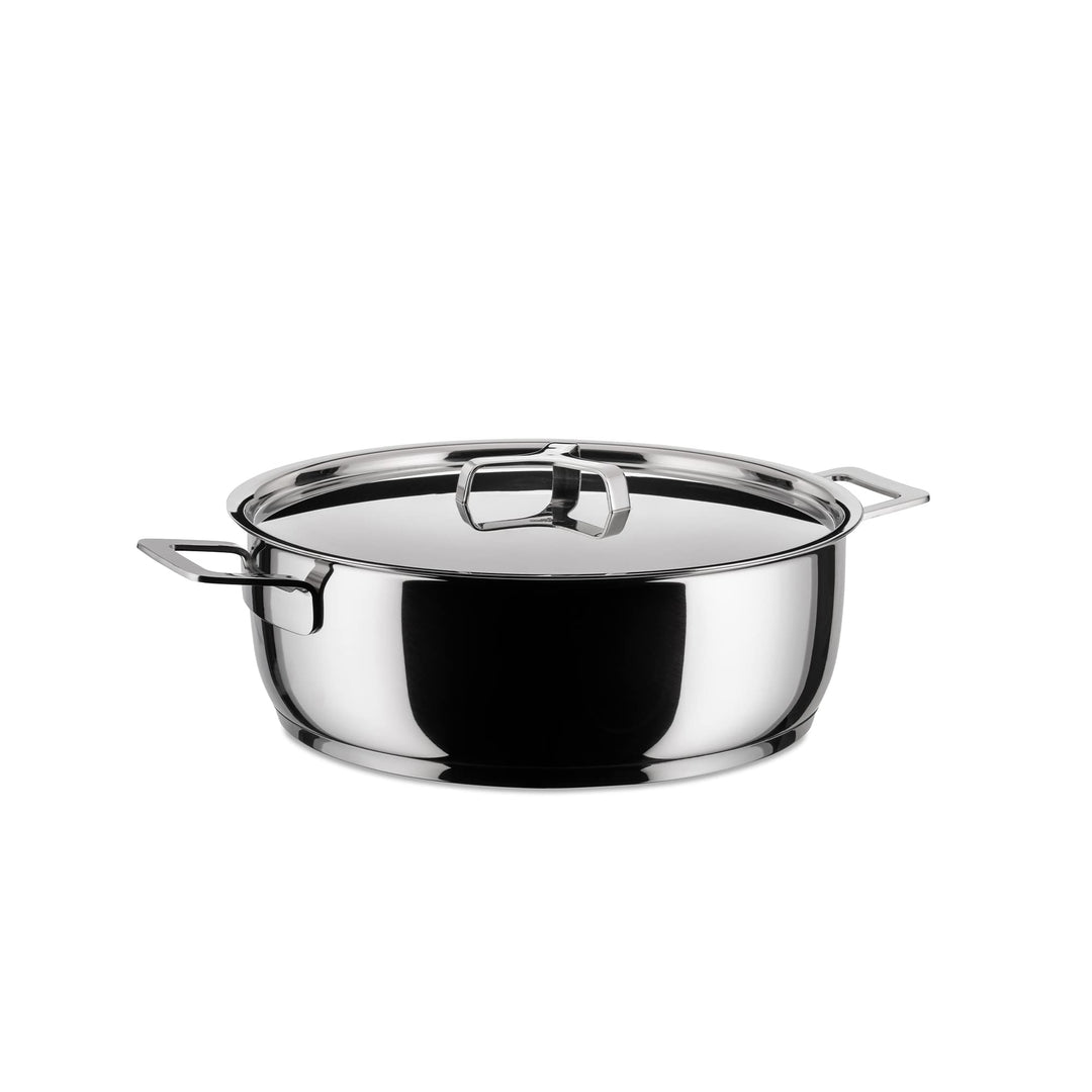 Alessi "POTS & PANS" Flache Kasserolle mit zwei Griffen aus Edelstahl 28 cm, 28 cm