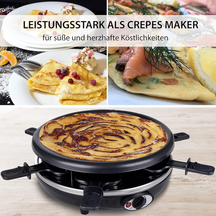 Syntrox Germany Raclette für 6 Personen Baselrax, 4-in-1 Multifunktionsgerät Emailliert mit Wechselp