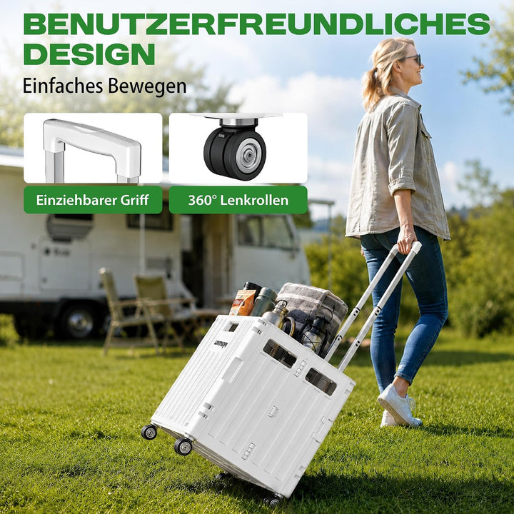 LDHTHOPI Einkaufstrolley klappbar 65L,MAX 50KG Trolley mit Teleskopgriff,4 Zerlegbaren Drehbaren Räd